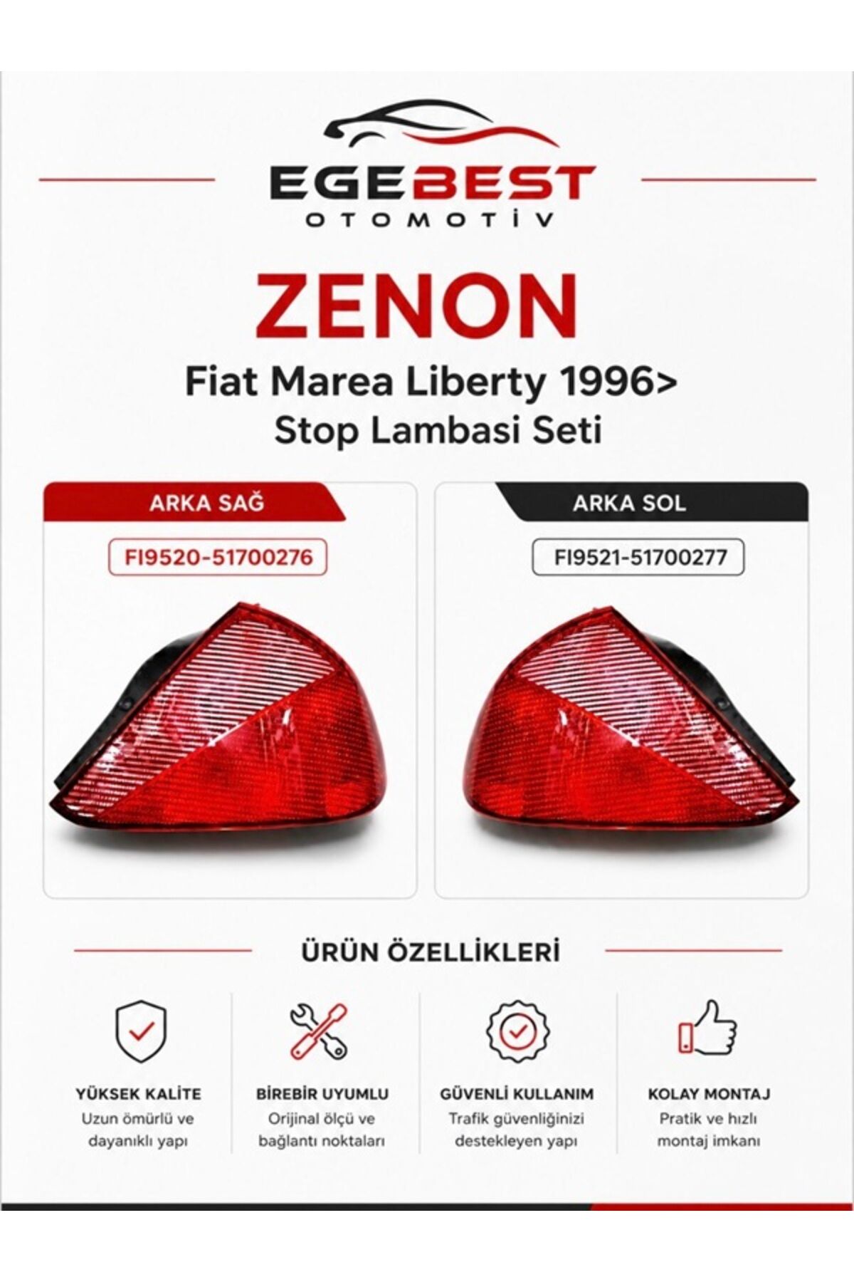 Fiat Marea Liberty 1996> Stop Lambası Arka Sağ-Sol Takım FI9520- FI9521 -51700276-51700277