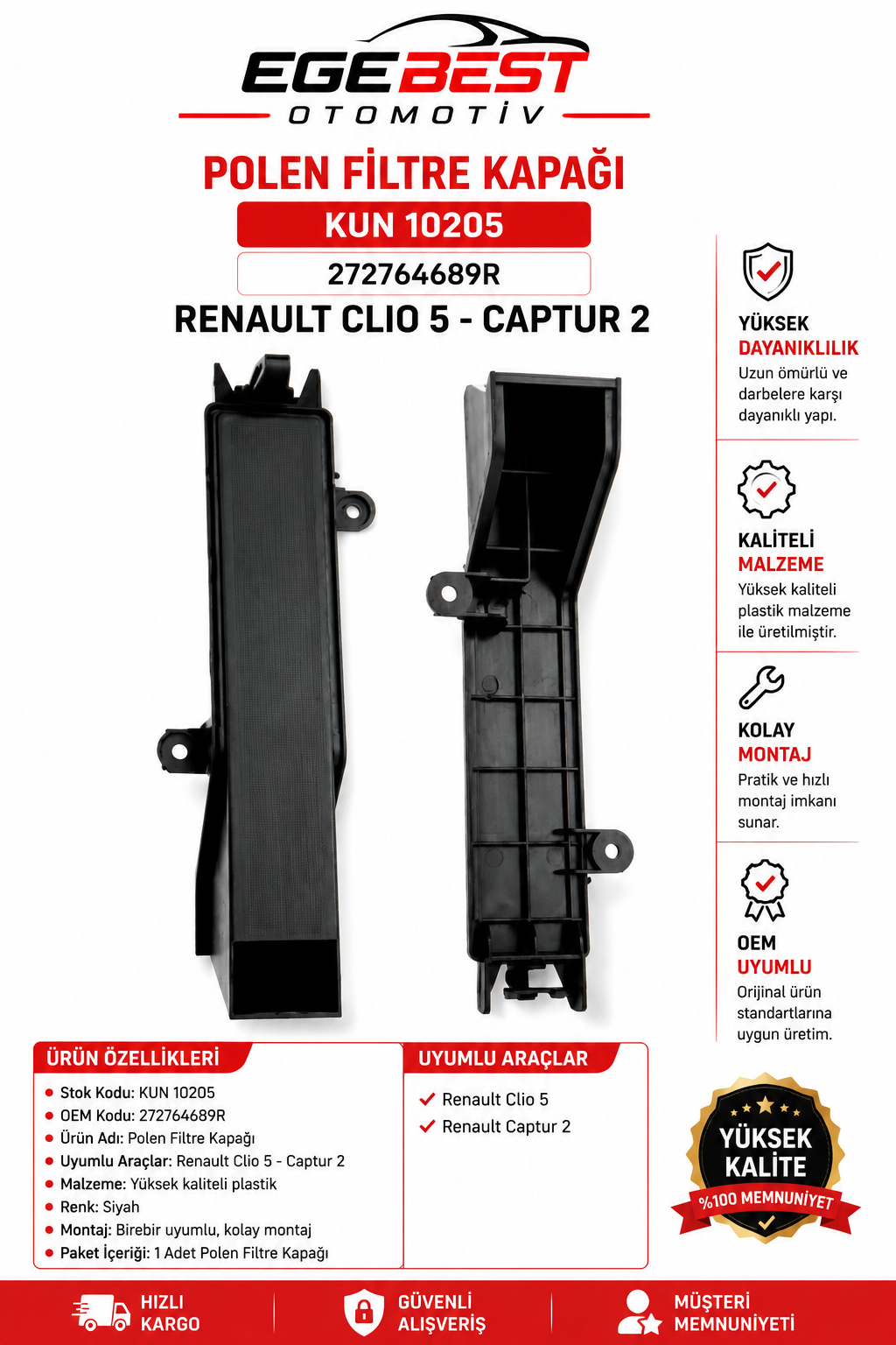Renault Clio 5 Captur 2 Polen Filitre Kapağı 10205 -272764689R KUN