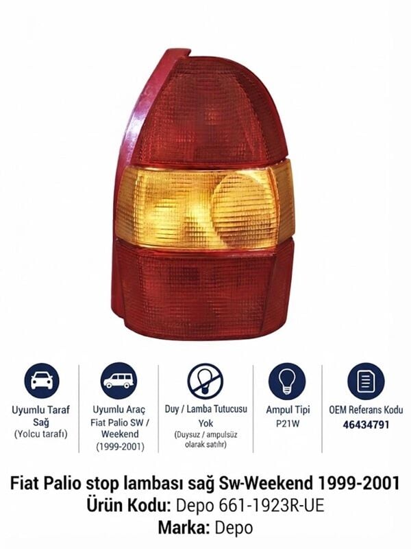Fiat Palio Weekend-Sw 1999-2001 Stop Lambası Sağ 661-1923R-UE  46434791-DEPO