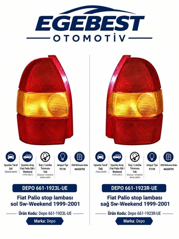 Fiat Palio Weekend-Sw 1999-2001 Stop Lambası Sağ-Sol Takım 6611923RUE-6611923LUE  46434791-92 DEPO